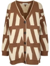 Valentino Intarsia Wool Knit Oversize Cardigan In Brown