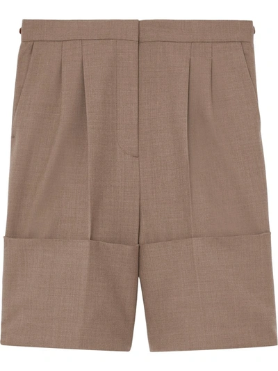 Burberry Taupe Brown Cuff-detail Tailored Shorts In Grey