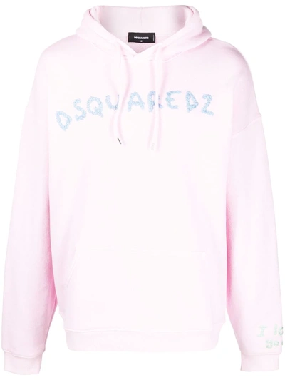 Dsquared2 Logo Embroidered Cotton Jersey Hoodie In Pink
