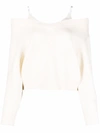 Alexander Wang Off-shoulder V-neck Jumper In Weiss