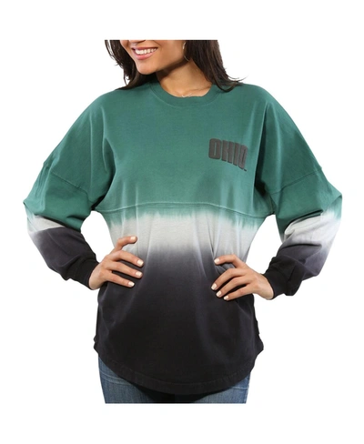 Spirit Jersey Women's Green Ohio Bobcats Ombre Long Sleeve Dip-dyed  T-shirt