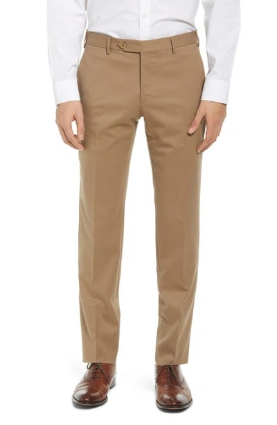 Zanella Parker Flat Front Wool Dress Trousers In Khaki