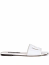 Dolce & Gabbana Dg Millennials Logo Leather Flat Slides In White