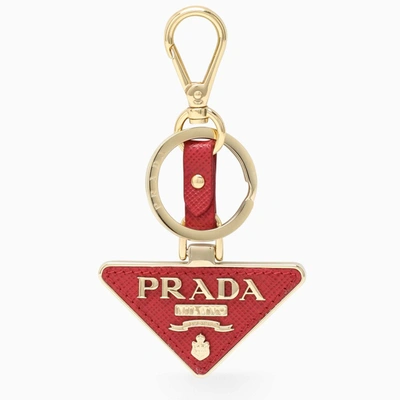 Prada Saffiano Leather And Metal Keychain In Red