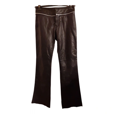 Pre-owned Dkny Leather Straight Pants In Black