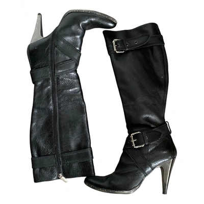 Pre-owned Just Cavalli Leather Riding Boots In Black