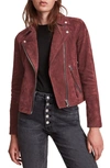 Allsaints Womens Cherry Oak Red Dalby Suede Biker Jacket 10