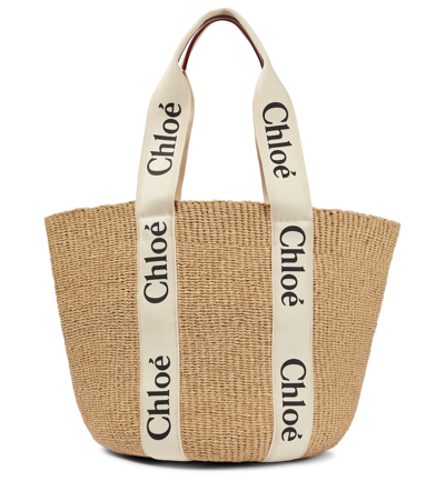 Chloé X Mifuko Woody Large Raffia Tote In White