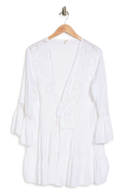 Boho Me Open Front Eyelet Lace Cover-up In White