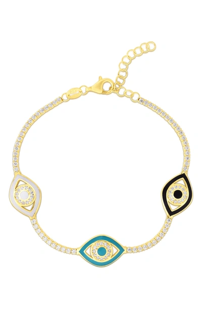 Sphera Milano 14k Gold Plated Sterling Silver & Cz Evil Eye Bracelet In Yellow Gold