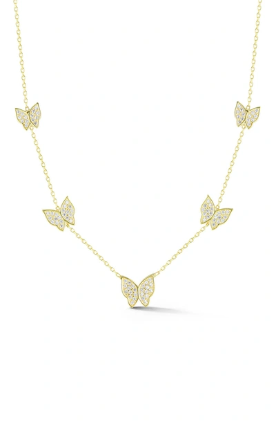 Sphera Milano Sterling Silver & Cz Butterfly Necklace In Yellow Gold