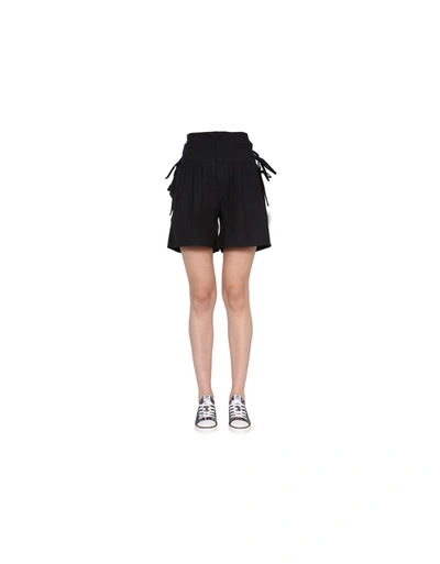 Isabel Marant Delilaz High-rise Pleated Cotton-twill Shorts In Black