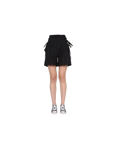 Isabel Marant Delilaz High-rise Pleated Cotton-twill Shorts In 01bk Black