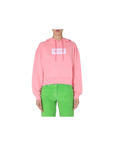 Msgm Cropped Boxy Hoodie With Drawstring In Pink
