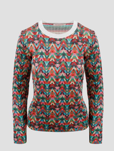 Valentino Lurex Jacquard Sweater In Red,green,gold