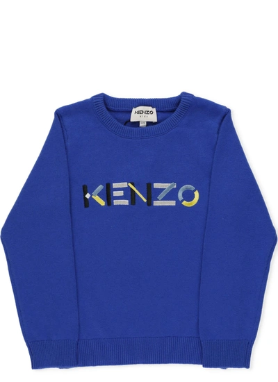 Kenzo Kids' Logo Cotton & Cashmere Knit Sweater In Blue