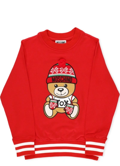 Moschino Kids' Teddy Bear Sweater In Poppy Red