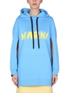 Marni Sweatshirt With Logo Print In Celeste