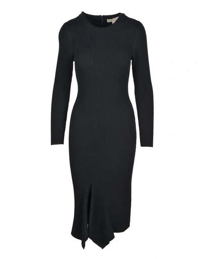 Michael Kors Asymmetric Rib-knit Dress In Black