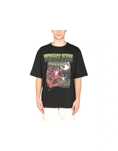 Versace Jeans Couture Wolf Logo Print T-shirt In Black