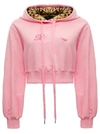 BLUMARINE PINK CROPPED JERSEY HOODIE WITH LOGO