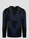Valentino Navy Intarsia-pattern Knit Jumper In Black