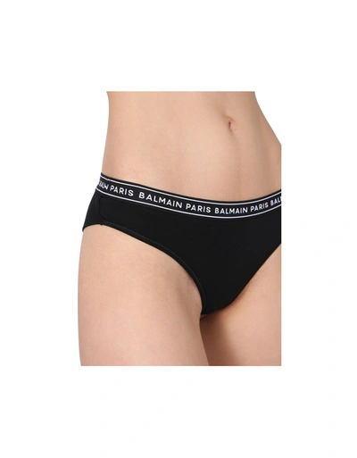 Balmain Logo Cotton Blend Brazilian Underwear In Black