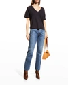 Majestic Stretch-linen Semi-relaxed V-neck Tee In Noir