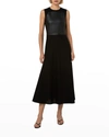 Akris Leather Trapezoid Bodice Flared Midi Dress In Mint
