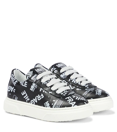Mm6 Maison Margiela Leather Sneakers With Logo In Nero