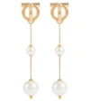 Ferragamo Double Pearl Gancini Pendant Earrings In Oro Ch/perle Bianche