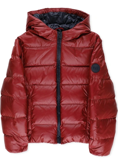 Fay Kids' Quilted Down Jacket With Hood In Burgundy