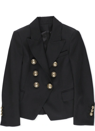 Balmain Kids' Virgin Wool Double Breasted Blazer In Black