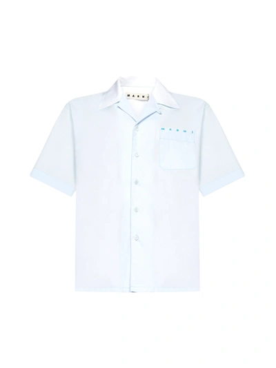 Marni Logo Cotton Shirt In Blue