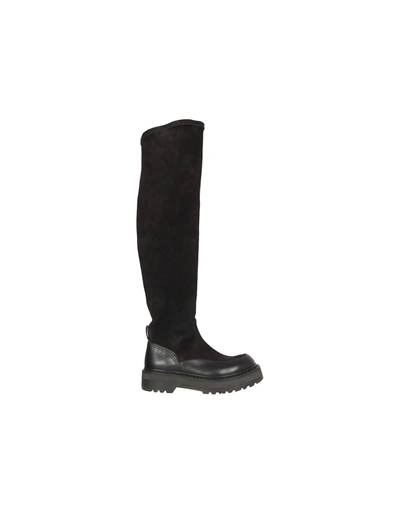 Premiata Over-the-knee Panelled Leather Boots In Black