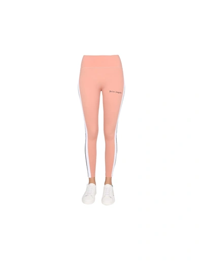 Palm Angels Woman Pink Sports Leggings With Logo And Side Bands