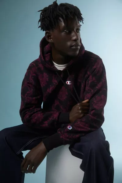 Champion Brocade Logo Reverse Weave Hoodie Sweatshirt In Berry