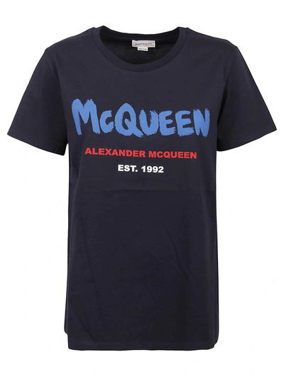 Alexander Mcqueen Logo-print Cotton T-shirt In Blue