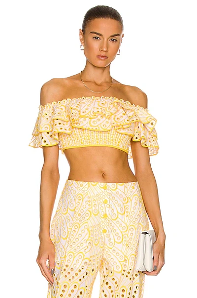 Charo Ruiz Clara Cropped Off-the-shoulder Broderie Anglaise Cotton-blend Top In Yellow