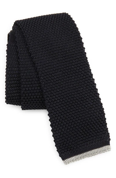 Brunello Cucinelli Knit Silk Skinny Tie In Navy Blue