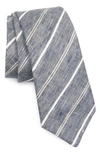 BRUNELLO CUCINELLI STRIPE LINEN SKINNY TIE