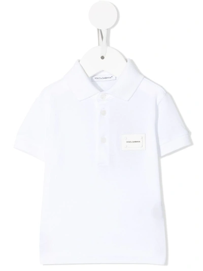 Dolce & Gabbana Babies' Logo Patch Polo Shirt In White