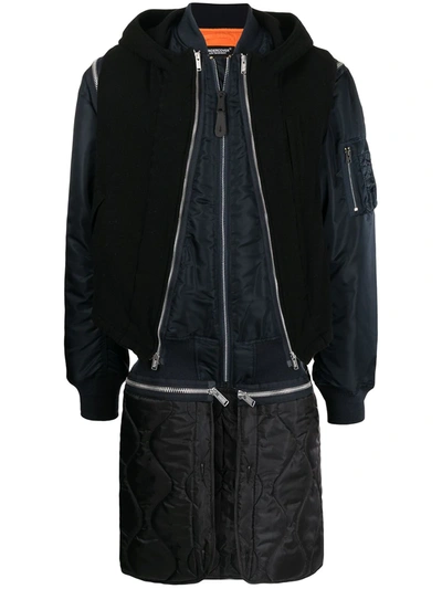 Undercover Zip-up Padded Layered Coat In Navy