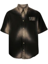 Roberto Cavalli Logo-patch Faded-print Shirt In Brown