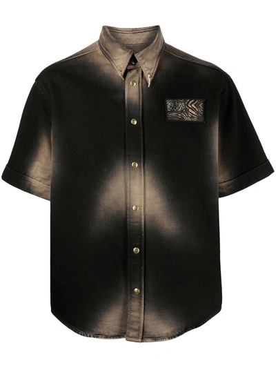 Roberto Cavalli Logo-patch Faded-print Shirt In Brown