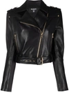 Balmain Chain Quilted-sleeves Leather Crop Biker Jacket In Black