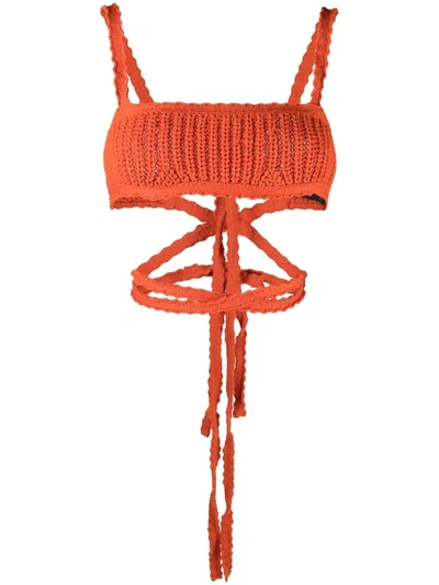 Alanui Caribbean Vibes Ribbed Cotton Bralette In Orange