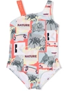 Kenzo Teen Graphic Print Swimsuit In Orange