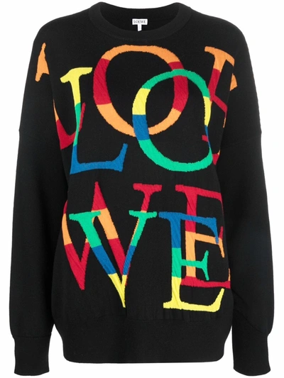 Loewe Love Wool And Cotton Jumper In Black Multicolor