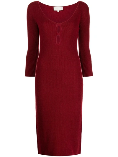 Michelle Mason Knitted Scoop Neckline Dress In Red